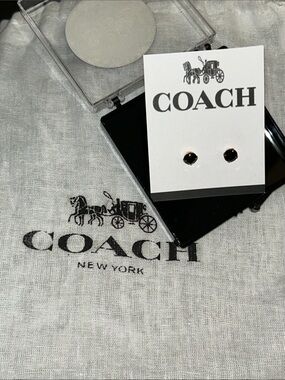 Coach Gold-Tone Stud Earrings with Black Stones